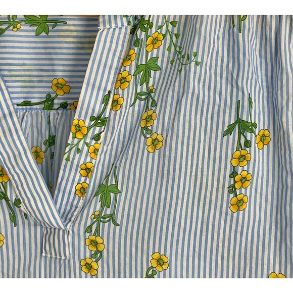NAUTICA Jeans Floral Blue Stripes Top Blouse Large 3/4 Sleeve Office Preppy - Picture 7 of 13